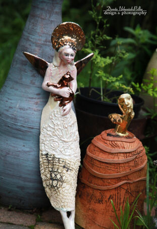 ANIOŁ  TURMALINOWY Z MIEDZIANYM KOTEM