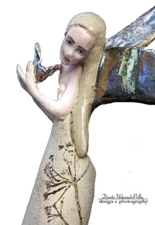 ANIOŁ TURMALINOWY PLATYNOWANY Z PTASZKIEM